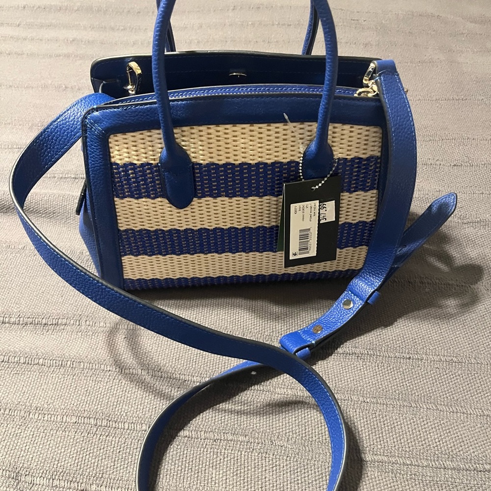 Kate Spade Blue and White Satchel with Leather Trim